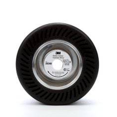3M AB28348 slotted expanding wheel, 5-inch diameter, 3.5-inch width, 5/8-inch arbor, used for grinding and surface finishing.