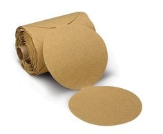 3M PSA paper abrasive discs in 5-inch size with 100 grit aluminum oxide, shown in a roll for sanding and grinding applications.