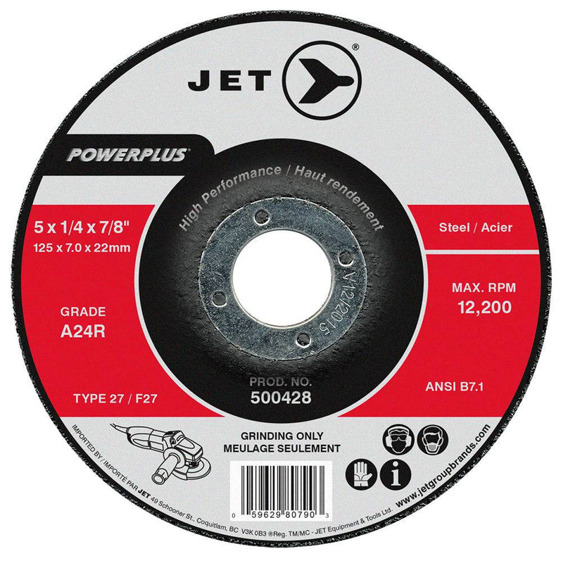 JET POWERPLUS 500432  -  Type 27 Grinding Wheel 6 Inch x 1/4 Inch x 7/8 Inch (A24R) - eGrimesDirect