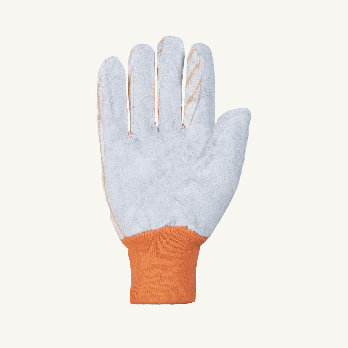 Superior Glove 650i men's split leather palm work glove with cotton back and knit wrist for durability and comfort.
