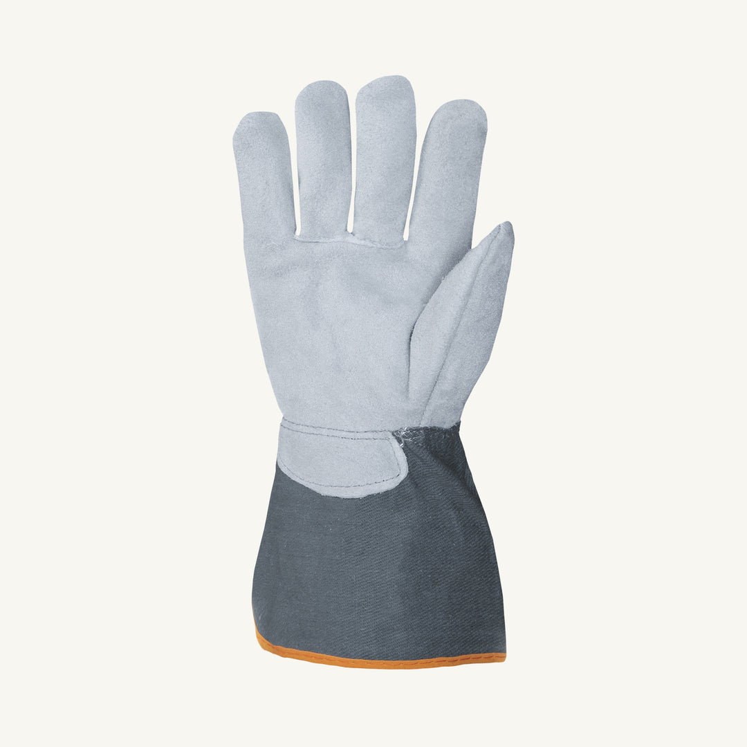Superior Glove 66G split fitters lined palm glove with 4-inch gauntlet cuff, showcasing durable protective workwear.