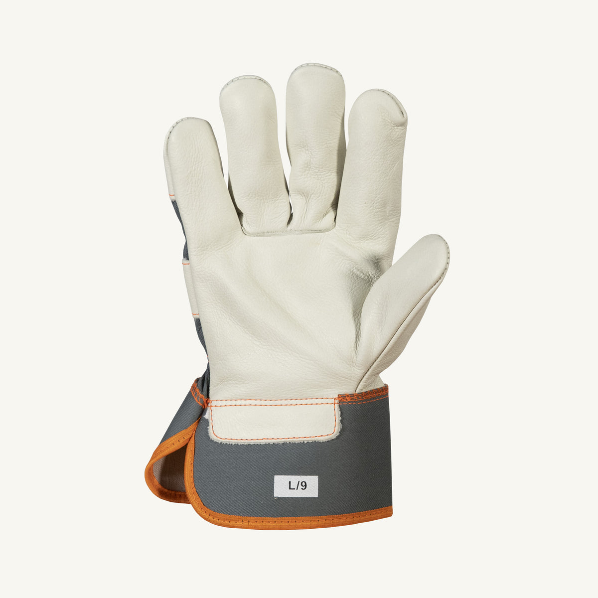 Superior Glove Endura cowgrain fitters glove with Thinsulate lining and safety cuff, close-up of palm showing durable material.