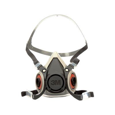 3M 6100 EA respirator facepiece in small size, showing adjustable straps and seal for respiratory protection.