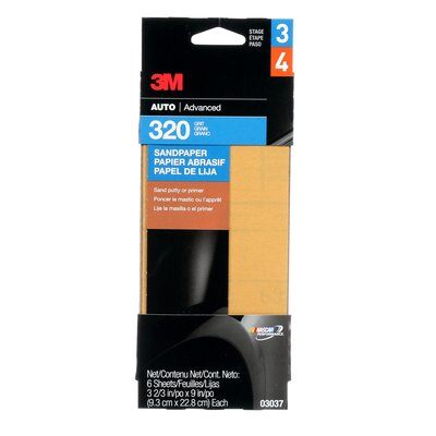 3M PN03037 - SandPaper 03037 320 Grit 3 2/3 in X 9 in (9.31 cm X 22.8 cm) 6 Per Pack 7100079919 - eGrimesDirect