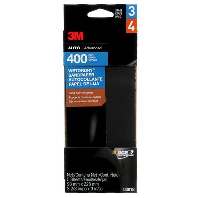 3M Wetordry 03018NA - 3-2/3 Inch x 9 Inch Silicon Carbide 400 Grit Wet / Dry Plain Non-Vacuum Abrasive Paper Strip 7000120151 - eGrimesDirect
