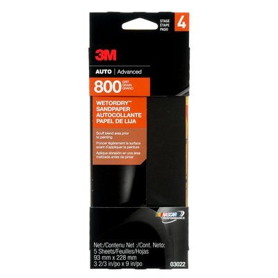 3M 03022NA - 3M Wetordry Sandpaper, 03022, 800 grit, 3 2/3 in x 9 in (9.31 cm x 22.86 cm), 5 per pack 3M 03022NA 7000120148 - eGrimesDirect