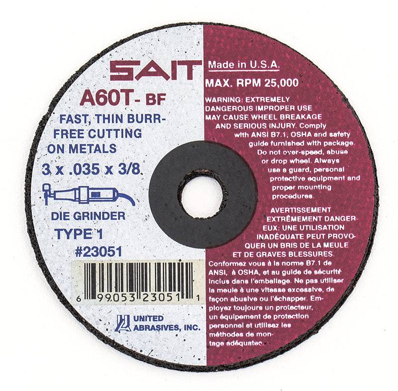 Sait 23066  -  Type 01 Cut-Off Wheels 4 Inch x 1/16 Inch x 3/8 Inch (A60T) - eGrimesDirect