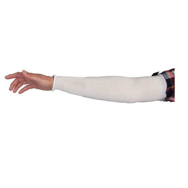 White 18-inch Cutban Cool Sleeve by Superior Glove, tapered knit single layer ANSI A3 cut-resistant protective sleeve.