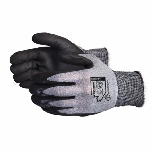 Superior Glove Dexterity S13PNT-9 reusable nylon gloves with micropore nitrile-coated palms in grey, size 9.