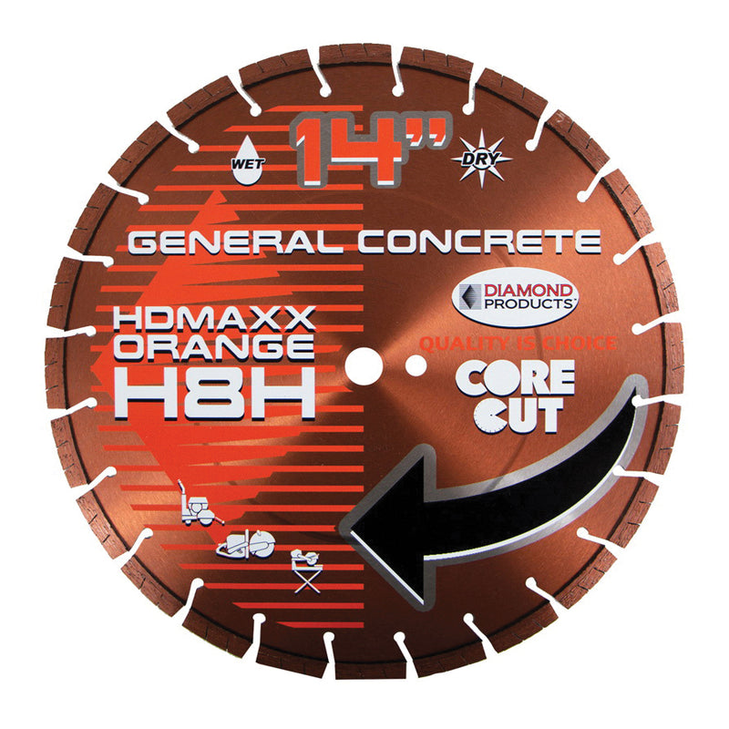 Diamond Products 91045 - 16 Inch x .125 Inch x UNV, Heavy Duty Orange (H), Asphalt, Green Concrete, Brick, and Block, High Speed Hand Saw Diamond Blade - eGrimesDirect