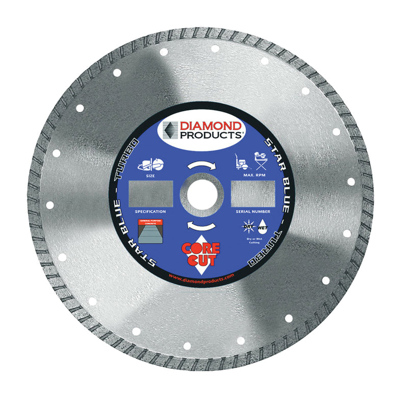 Diamond Products 80005 - 9 Inch x .095 Inch x 7/8 Inch, Star Blue (B), General Purpose, Cured Concrete, High Speed Hand Saw Turbo Diamond Blade - eGrimesDirect