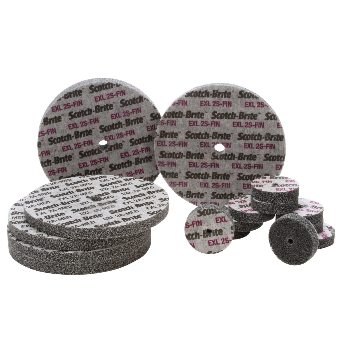 Scotch-Brite EXL Unitized Wheels; official representative family image. Dimensions, density and grade vary by SKU.