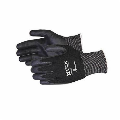 Black nylon and stainless steel reusable gloves from Superior Glove with foam nitrile palms, size 7.