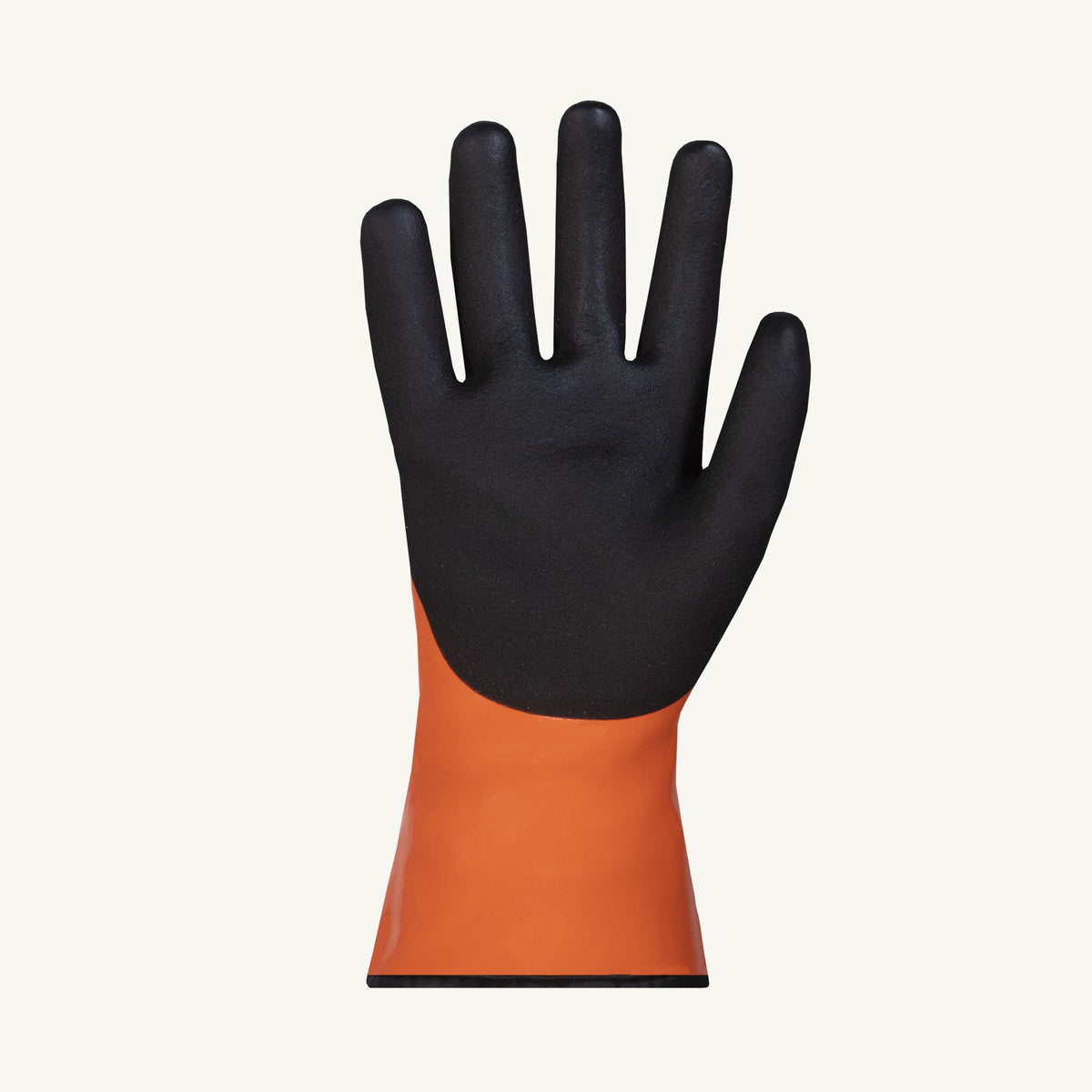 Superior Glove Chemstop 10-inch PVC nitrile palm-coated glove with Velcro cuff and fleece lining for chemical resistance and comfort.