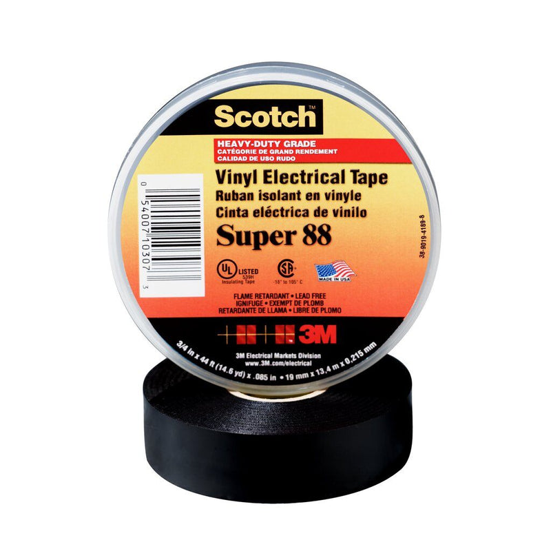 3M Scotch SUPER88-3/4X44 - Premium Vinyl Electrical Tape 88-Super- 3/4 Inch x 44 ft (19 mm x 134m) 7000031579