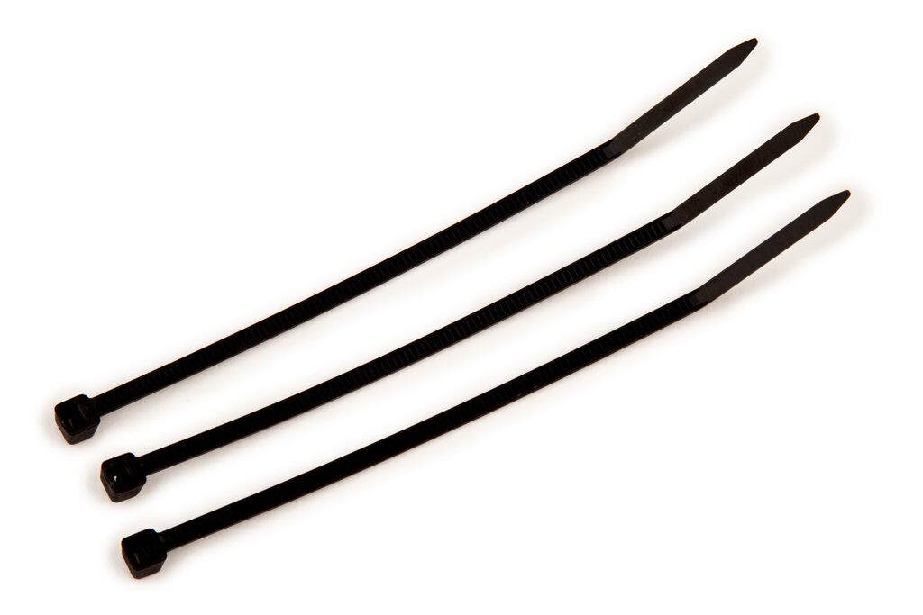 Black 3M CT4BK18-M cable tie, 4-inch (10.16 cm) nylon fastener for securing cables and wires in various applications.