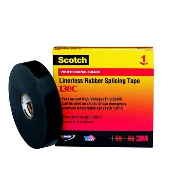 3M Scotch 130C-2X30 - Professional Grade Linerless Rubber Splicing Tape 130C Black 30 mil (2 Inch x 30 ft) 7000006091 - eGrimesDirect