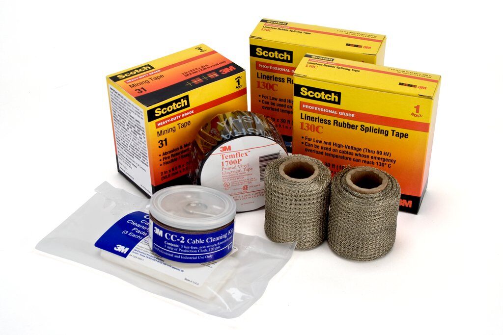 3M mining cable splice kit with connectors and tools, used for reliable underground electrical cable connections.