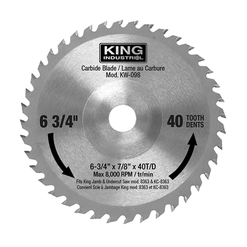 King Canada KW-098 - Saw Blade Carbide 6-3/4 X 40T Replacement 8363/Kc-836
