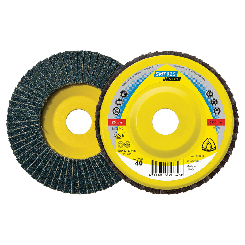 Klingspor 321675 - Flap Disc 5 Inch X 7/8 Inch Type 27 60 Grit SMT925 Zirconia Alumina