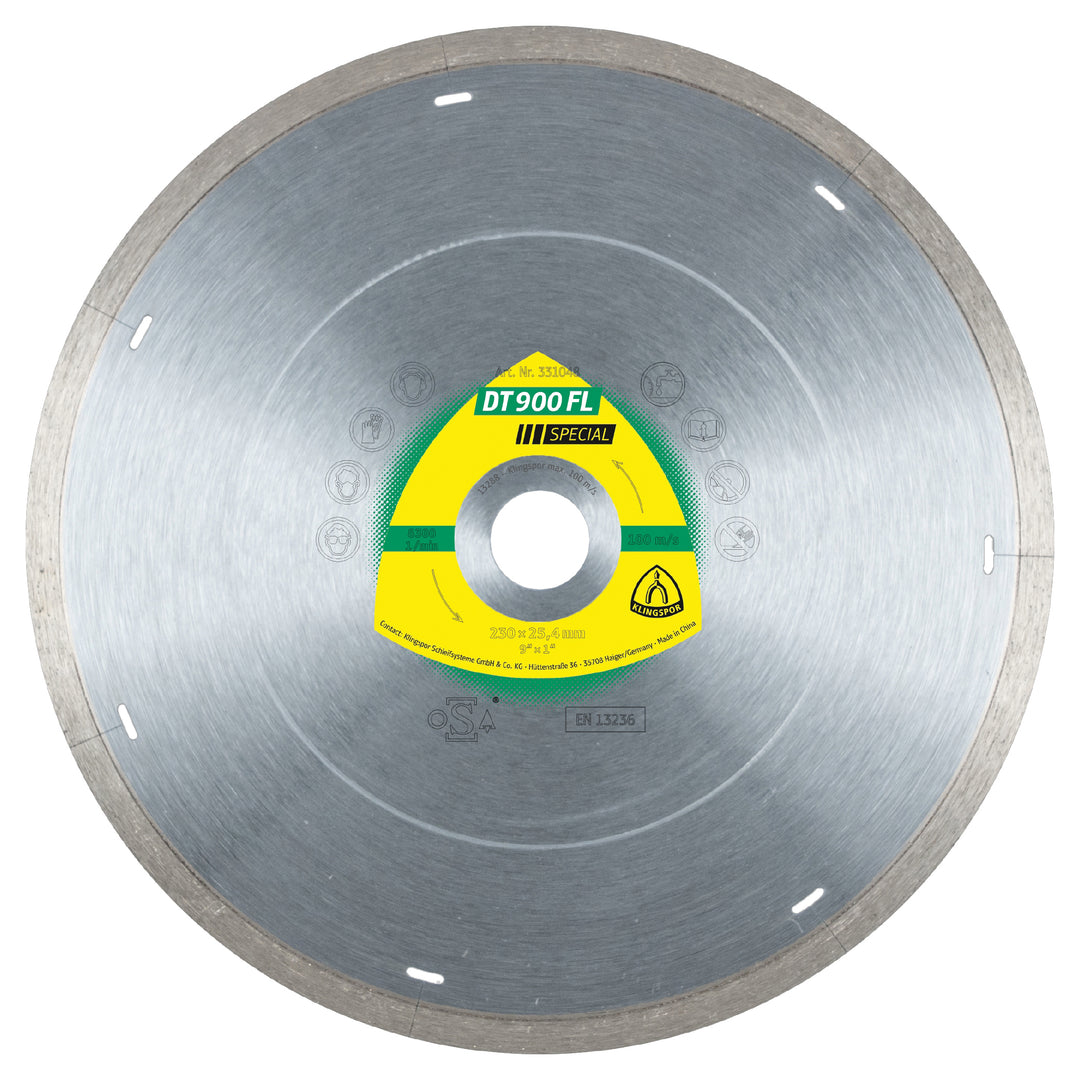 Klingspor 331047 large diamond cutting blade DT900 Special, 10-inch diameter with 1-3/16-inch arbor for precise cutting tasks.