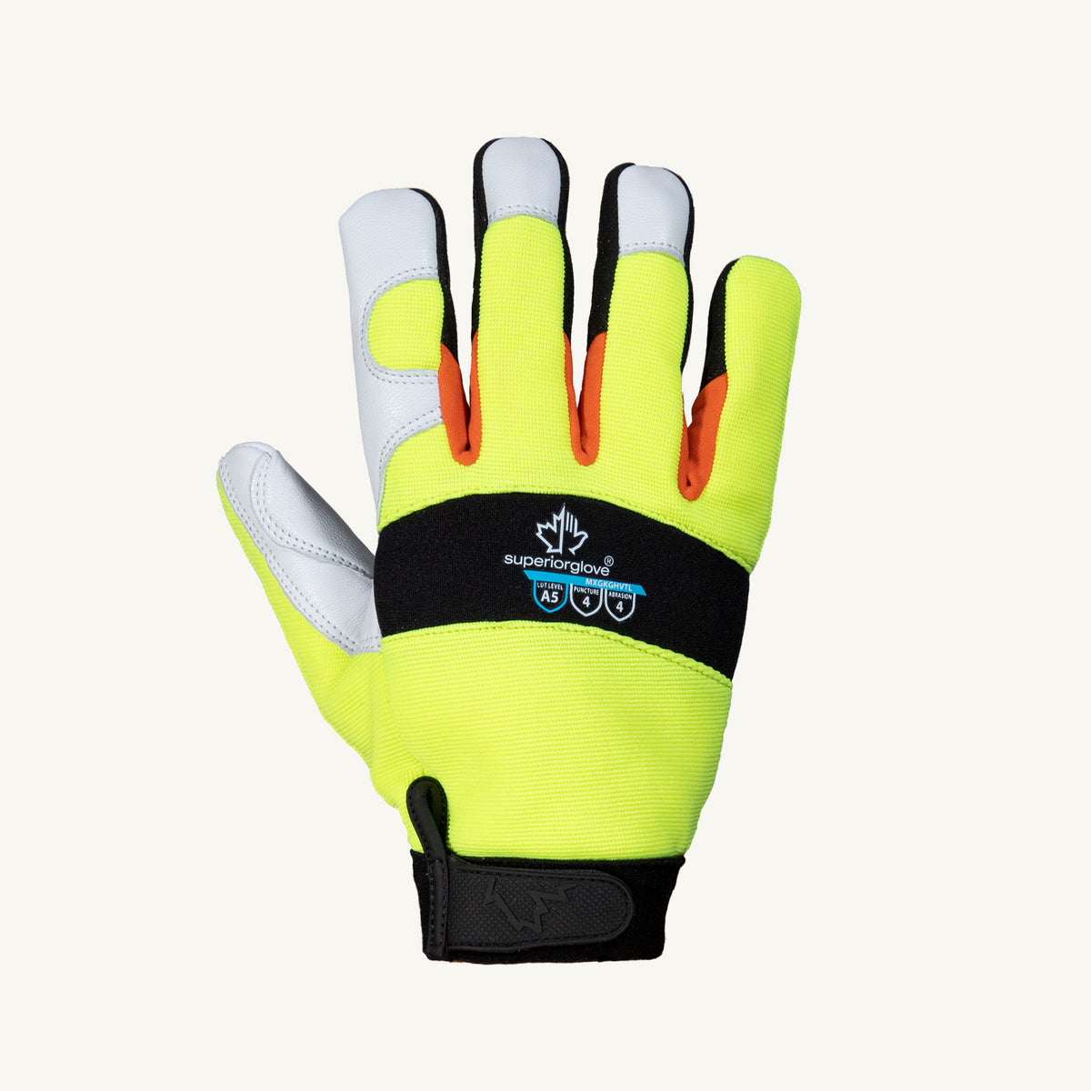Superior Glove MXGKGHVTL/S clutch gear hi-viz Graingoat mechanics glove with Kevlar, Thinsulate lining and ANSI A5 cut protection.
