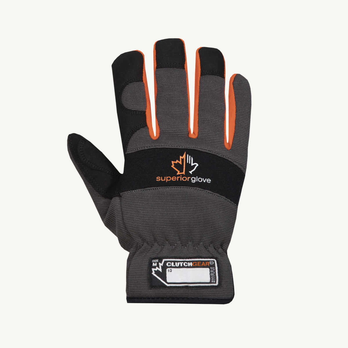 Black synthetic leather mechanics glove by Superior Glove, fleece-lined clutch gear style for drivers and mechanics.