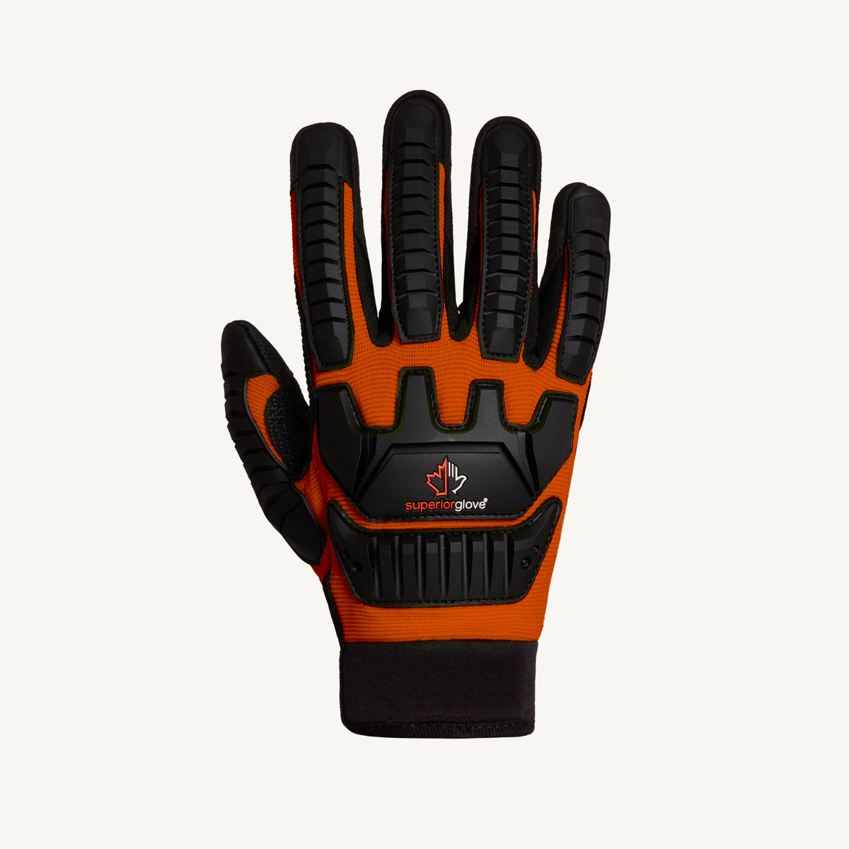Superior Glove MXVSBE/XL impact-resistant mechanic glove with clutch gear patches, suregrip palm, and TPR back for safety.