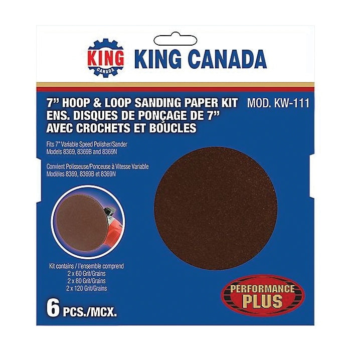 King Canada KW-111 - 7 Inch X Non-Vacuum Pack Grit Velcro Disc
