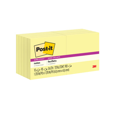 3M 622-10SSCY - Post-it Super Sticky Notes 1 7/8 in x 1 7/8 in (47.6 mm x 47.6 mm) 3M 7100261709 7100261709 - eGrimesDirect