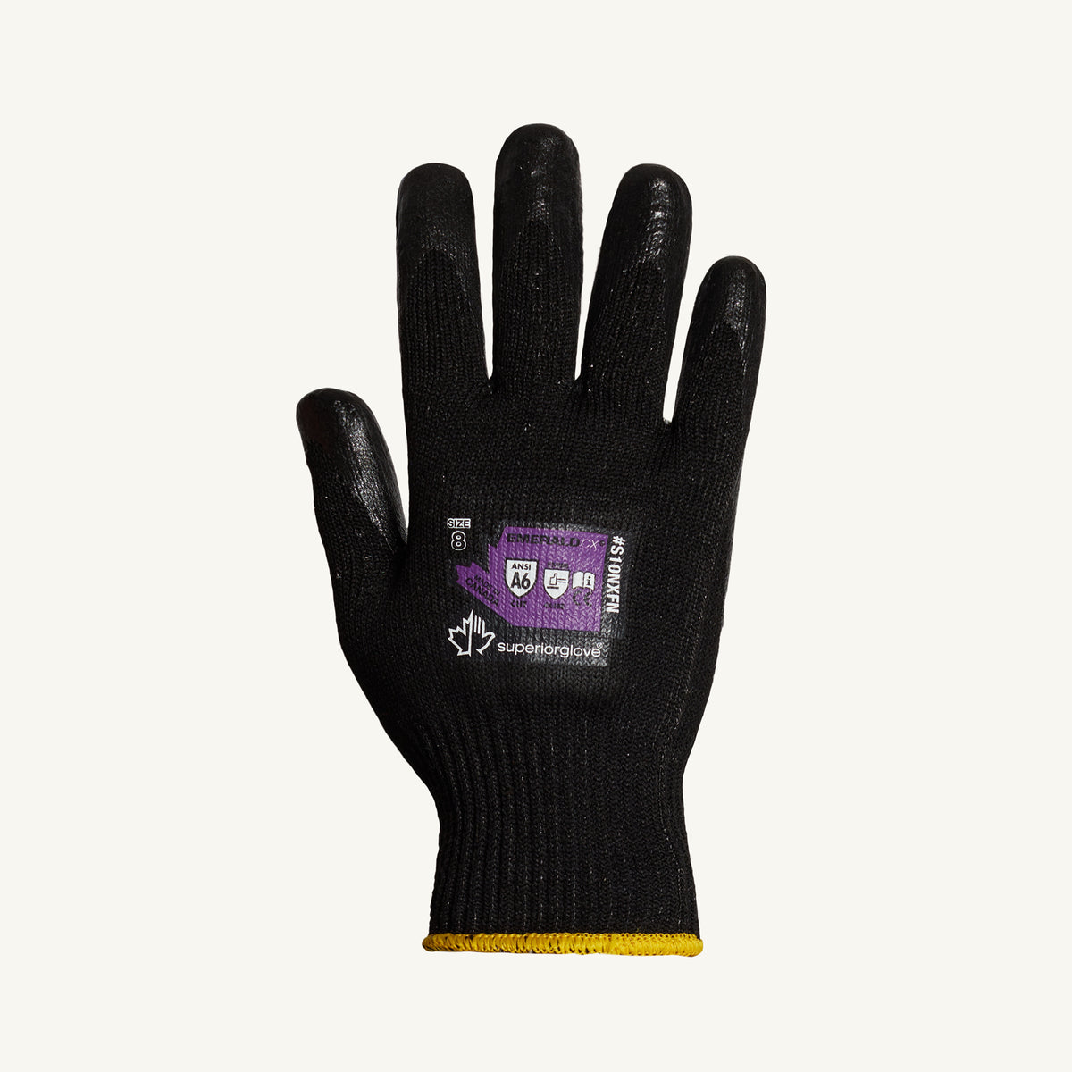 Superior Glove S10NXFN-8 Emerald Cx cut-resistant work glove with foam nitrile palm, blended steel and filament fibers, ANSI A6 cut level