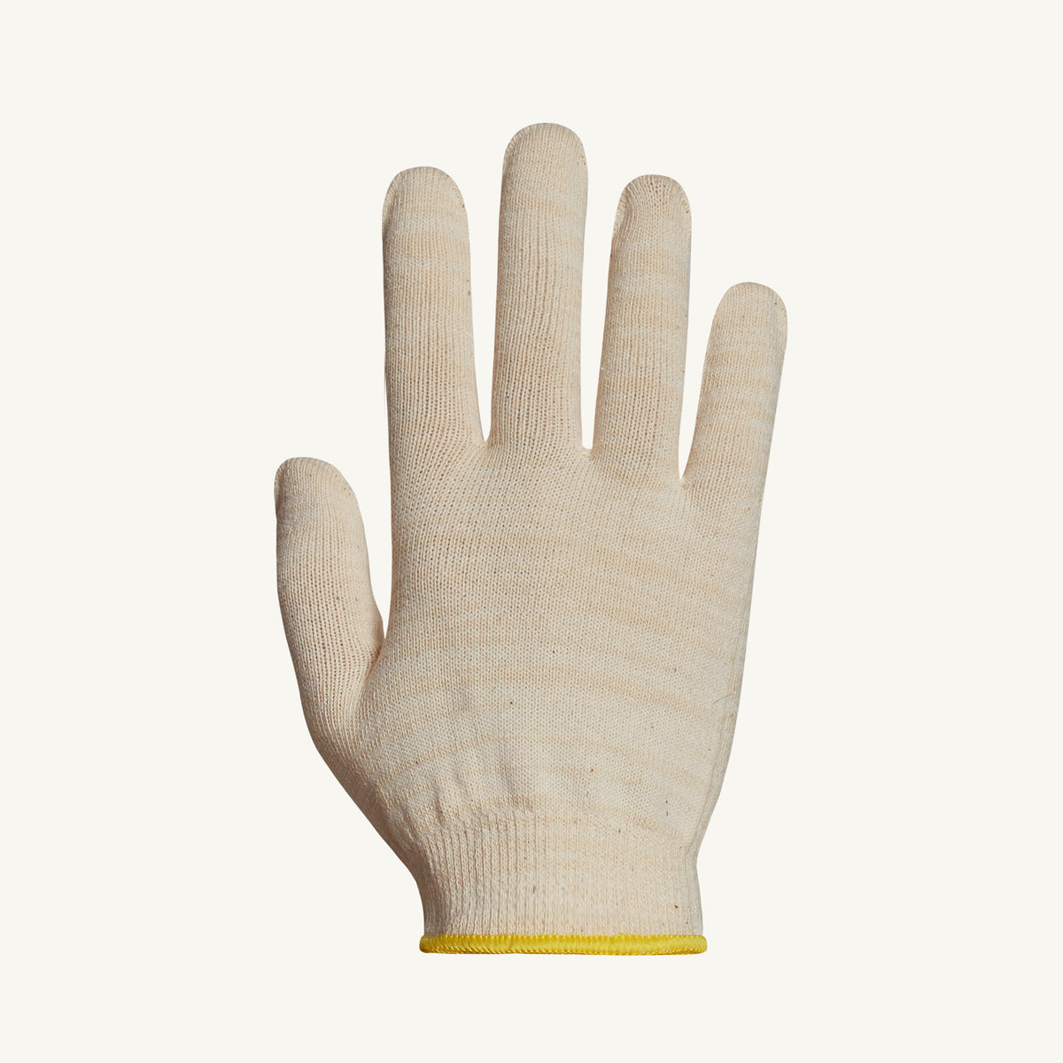 Superior Glove Sure Knit 13Ga cotton and Lycra stretch fit gloves with reinforced fingertips, shown in black on a white background.