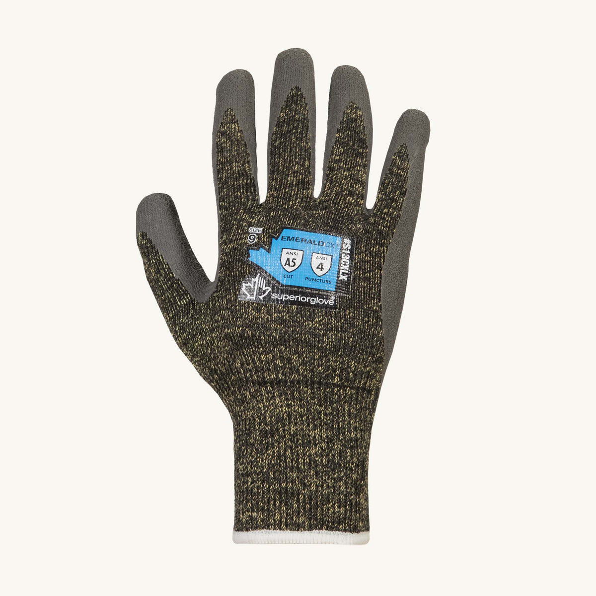Superior Glove S13CXLX-7 emerald Kevlar and steel glove with latex palm coating, ANSI A4 cut resistance, size 7.