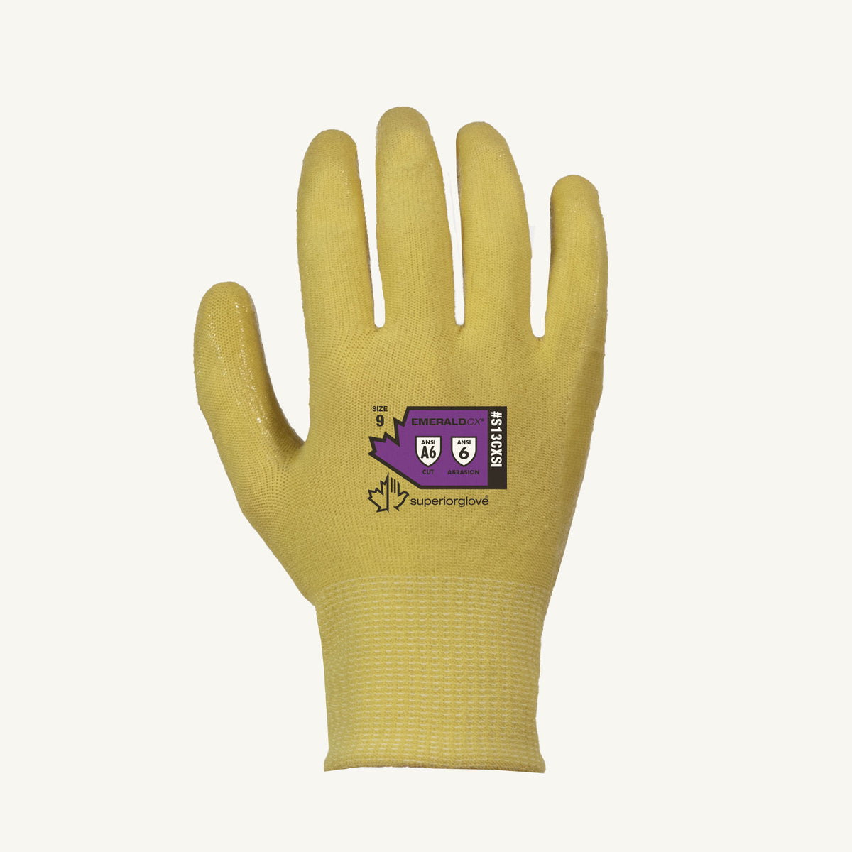 Superior Glove S13CXSI-7 Emerald Cx 13Ga blended knit glove with silicone-coated palm, ANSI A6 cut resistance, heat and abrasion protection