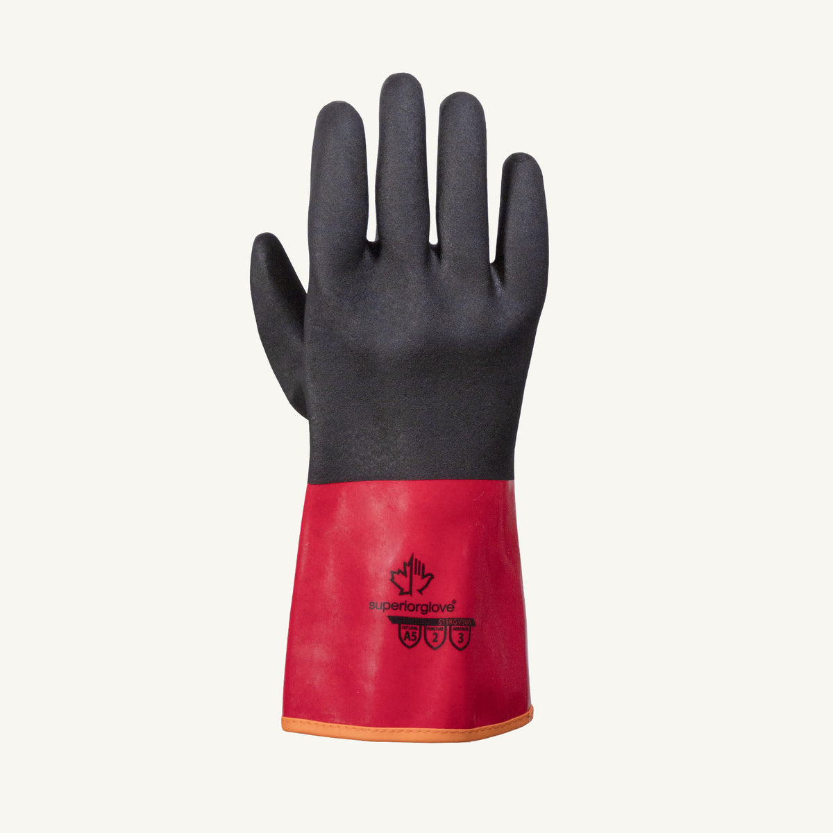 Superior Glove Chemstop glove with 15-gauge aramid blend, PVC coated, nitrile overdip, 30cm cut-resistant glove on a white background.