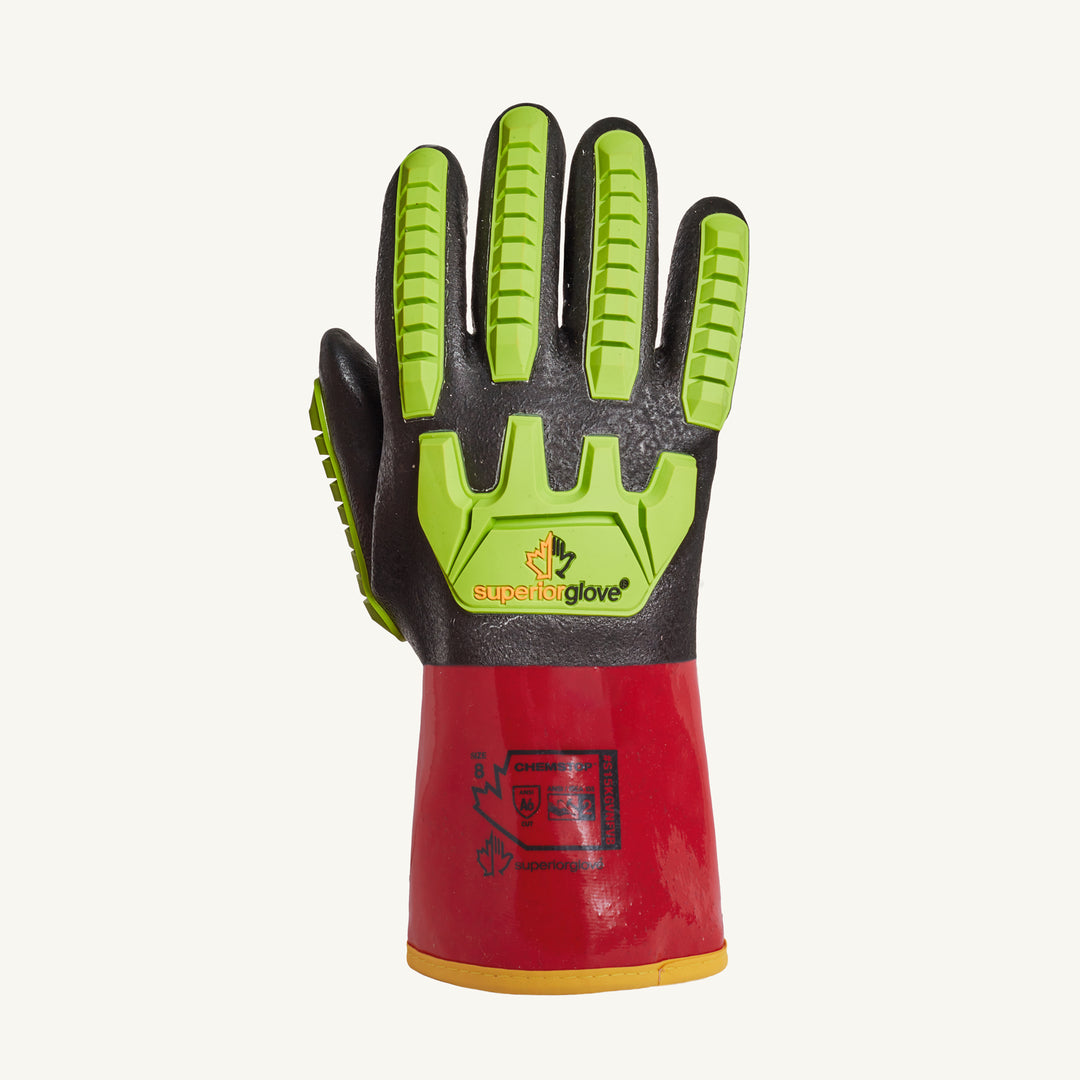 Superior Glove Chemstop glove with PVC and nitrile overdip, 30cm length, aramid and fleece liner, TPR backing for chemical resistance