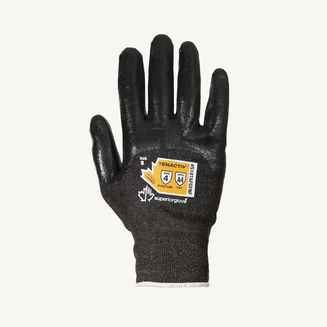 Superior Glove Tenactiv Ultra Fine 18Ga blend glove with nitrile coating and foam grip, designed for high-performance tasks.