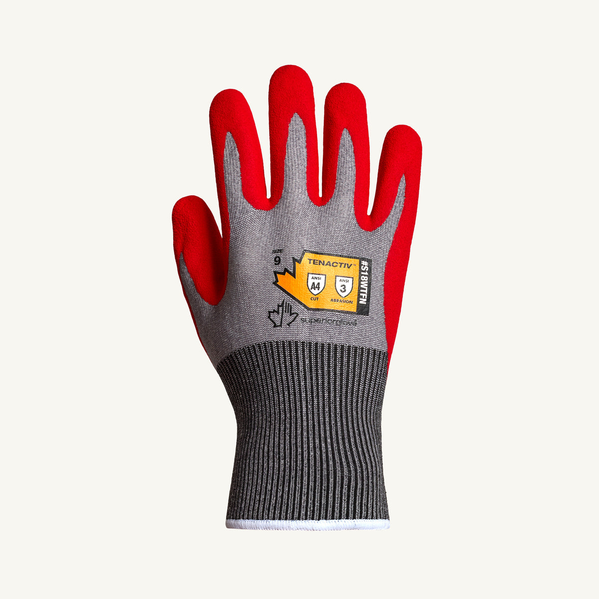Superior Glove S18WTFN-12 18G Tenactiv blended glove with water-resistant, breathable membrane and foam nitrile palm for ANSI A4 protection.