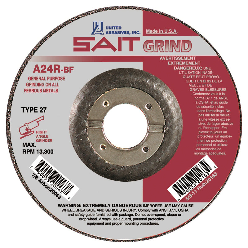 Sait 20063 - Depressed Centre Grinding Wheels A24 4-1/2X1/4X7/8