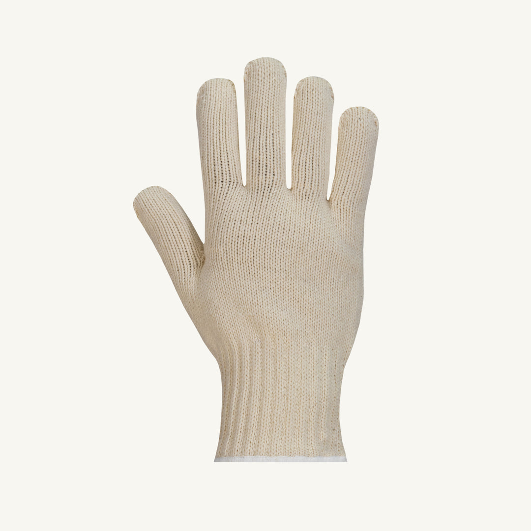Superior Glove Sureknit string knit cotton glove with 100% virgin cotton, shown from the top view.