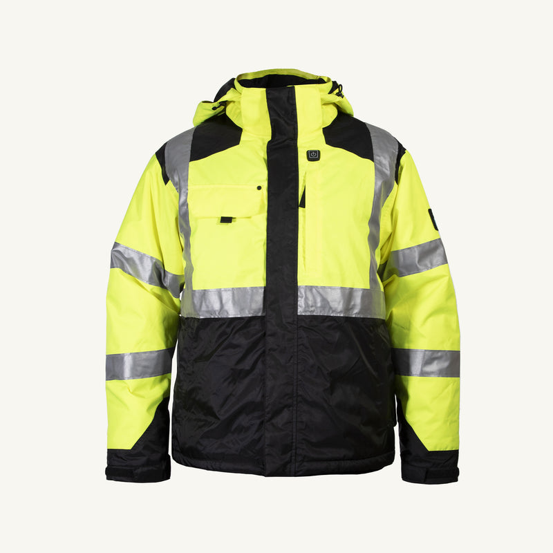 Superior Glove SHJHV/5XL - Jacket - Supera Hi-Viz & Striped Nylon/Pu Coated Battery Heated Thinsulate Zip Front Hood - eGrimesDirect