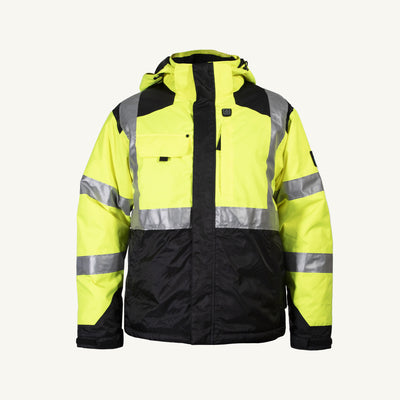 Superior Glove SHJHV/3XL - Jacket - Supera Hi-Viz & Striped Nylon/Pu Coated Battery Heated Thinsulate Zip Front Hood - eGrimesDirect