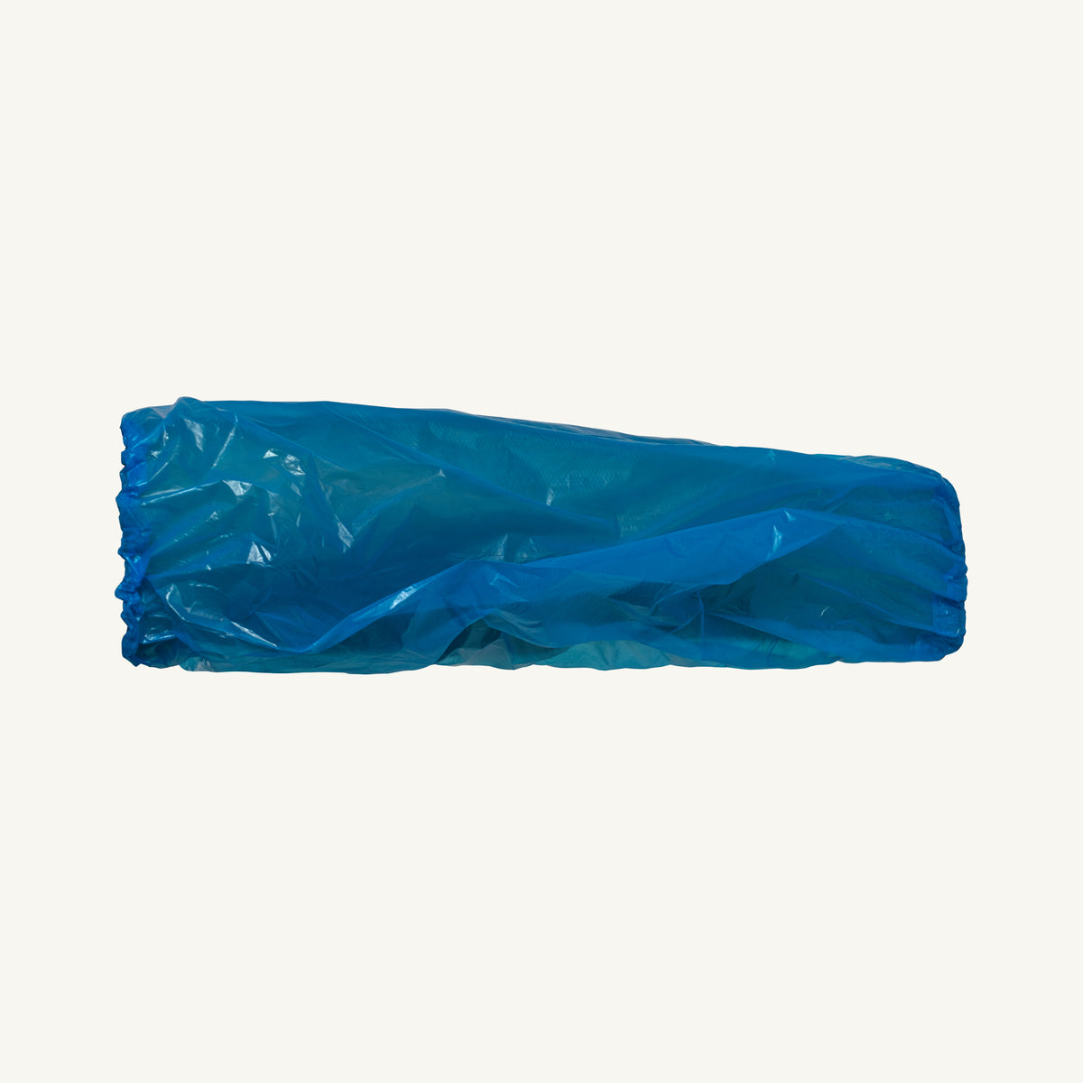 Blue disposable 16-inch sleeve from Superior Glove with elastic ends, CFIA approved, shown with the top of the sleeve visible.