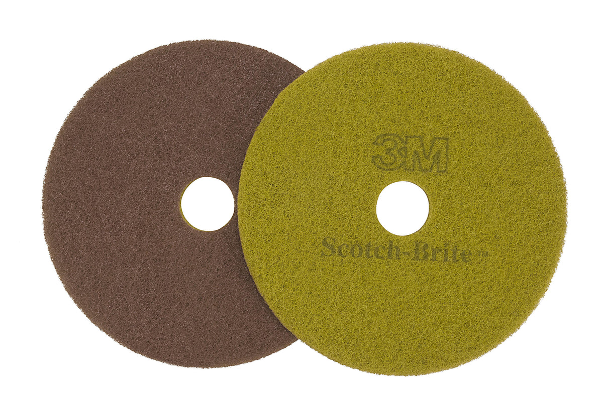 3M Scotch-Brite Sienna Diamond Floor Pad Plus, 17-inch non-woven floor cleaning pad on a tiled floor.