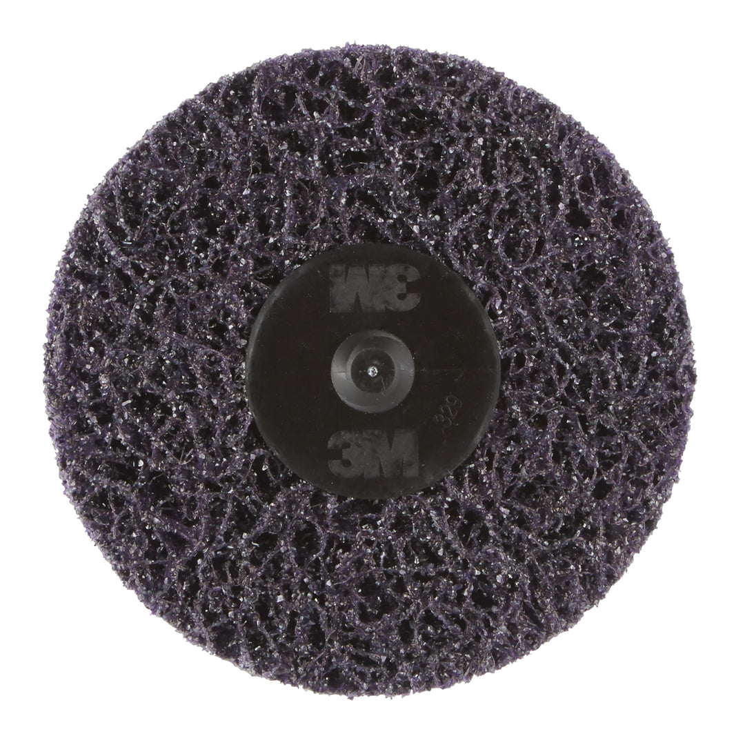 3M Scotch-Brite XC-DR Roloc Clean and Strip XT Pro Disc, 3-inch SiC extra coarse abrasive disc for surface cleaning and stripping.