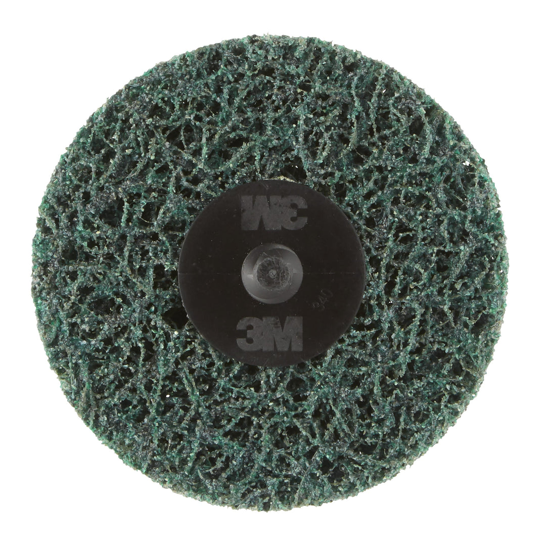 3M Scotch-Brite XC-DR Roloc Clean and Strip XT Pro extra coarse abrasive disc, 3-inch diameter, for heavy-duty grinding and stripping.