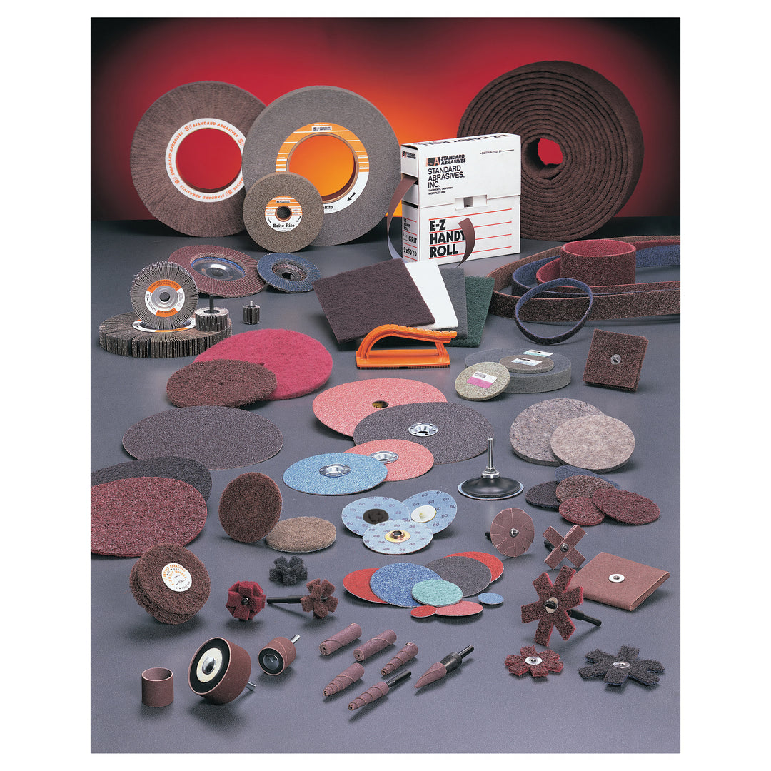 3M Standard Abrasives STA-875511 Buff and Blend AP mounted flap brush, 3-inch diameter, medium grit for finishing and blending.
