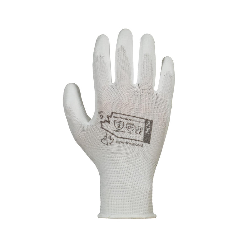 Superior Glove Superior Touch S13PU-7TOY  -  String Nylon Gloves with Polyurethane Coated Palms in White *Silicone Free* (Size 7)
