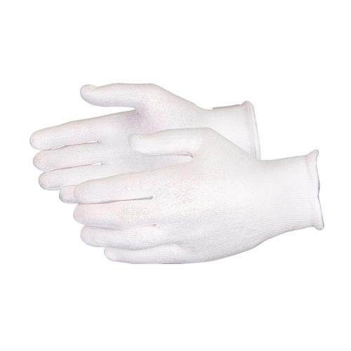 Reusable white Superior Glove Superior Touch S13DY/L string knit gloves with HPPE fibers, large size, CFIA approved.