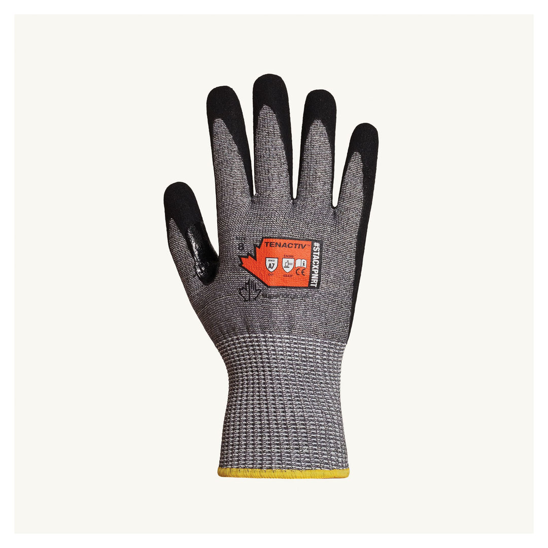 Superior Glove TenActiv STACXPNRT11 reusable gloves with 13-gauge HPPE/steel blended fabric and micropore nitrile palms.